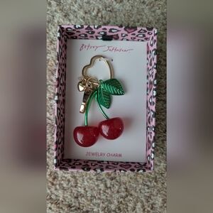 Betsey Johnson Red Cherry Brooch with Green Leaves